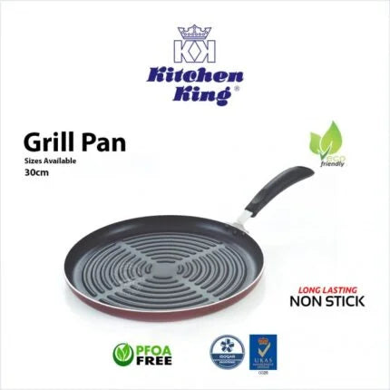 Kitchen King Non-Stick Grill Pan 30cm – PFOA-Free Ridged Pan for BBQ, Steaks & Kebabs in Pakistan