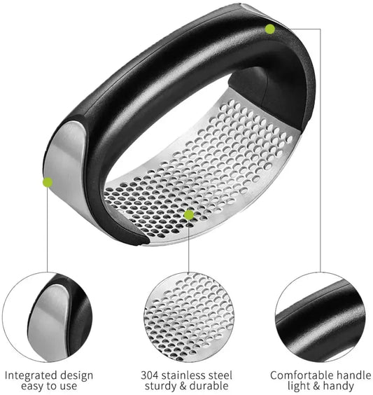 Ergonomic Garlic Press with Stainless Steel Mesh - Easy Handheld Garlic Crusher and Mincer