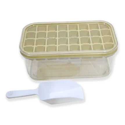 Silicone Ice Cube Tray with Acrylic Storage Box & Scoop – 32 Grids Ice Mold for Home & Kitchen