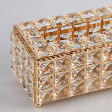 Golden Crystal Glass Tissue Box - Rectangle Shape