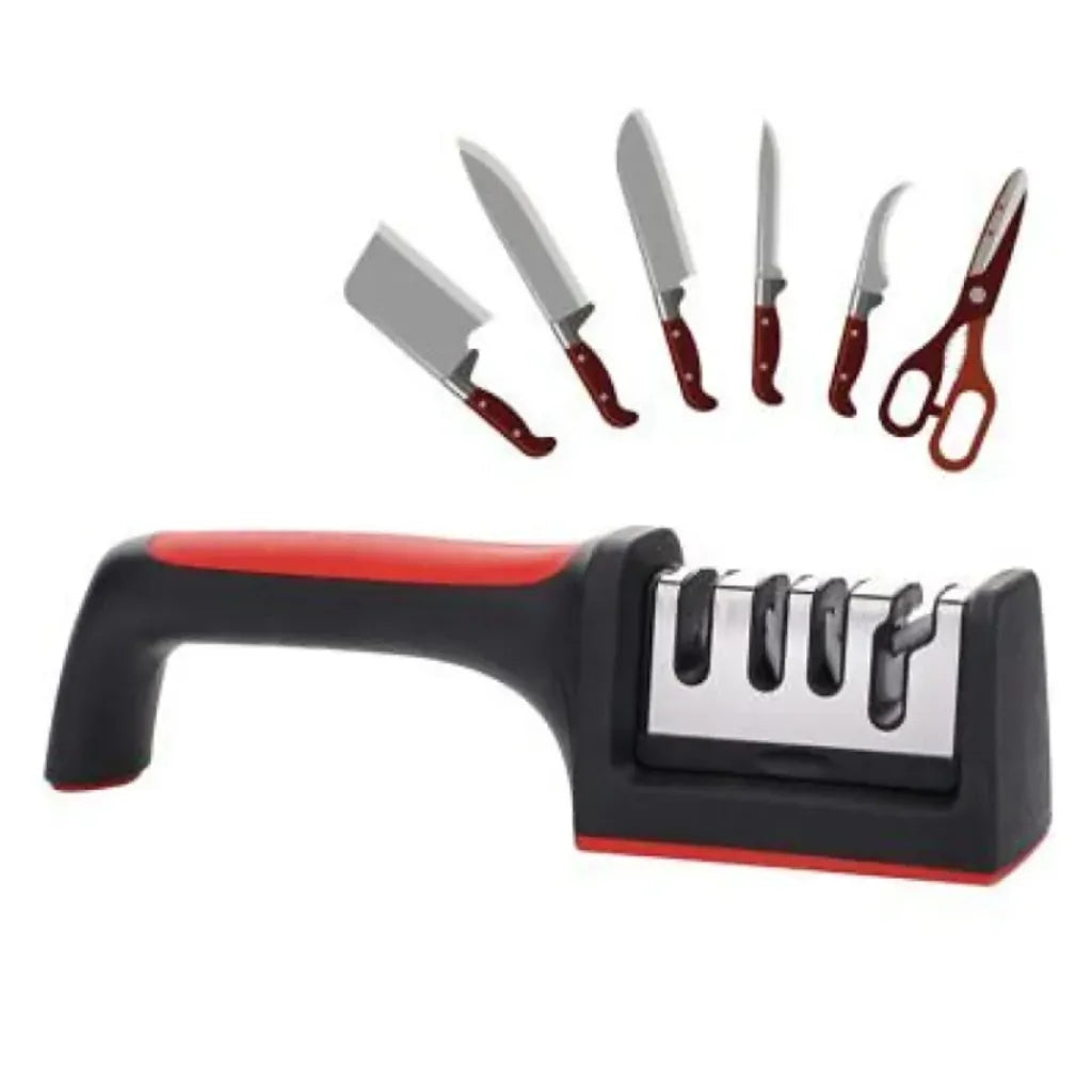 Professional 3-Stage Knife Sharpener – Tungsten Steel, Diamond & Ceramic Stones for Kitchen Blades