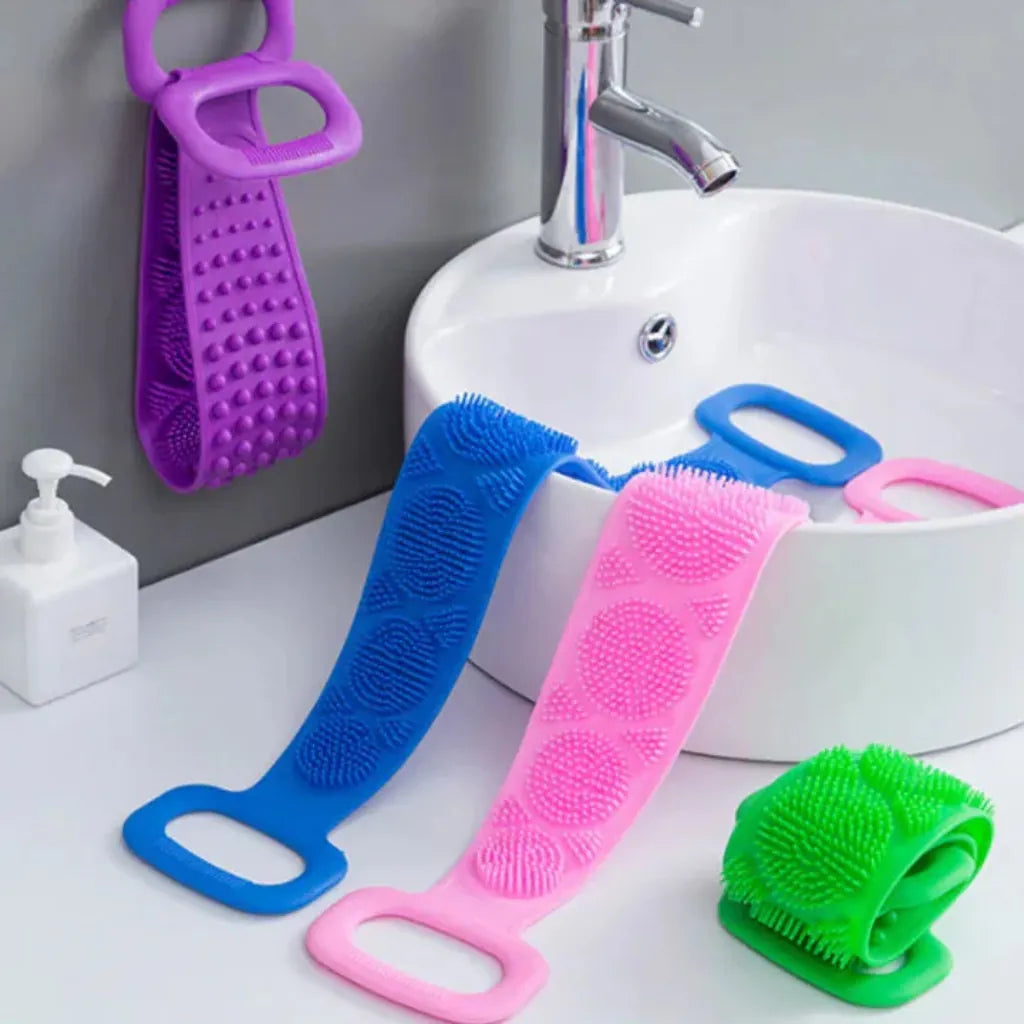 Silicone Back Bath Belt – Double-Sided Shower Scrubber for Deep Cleaning, Massage & Exfoliation