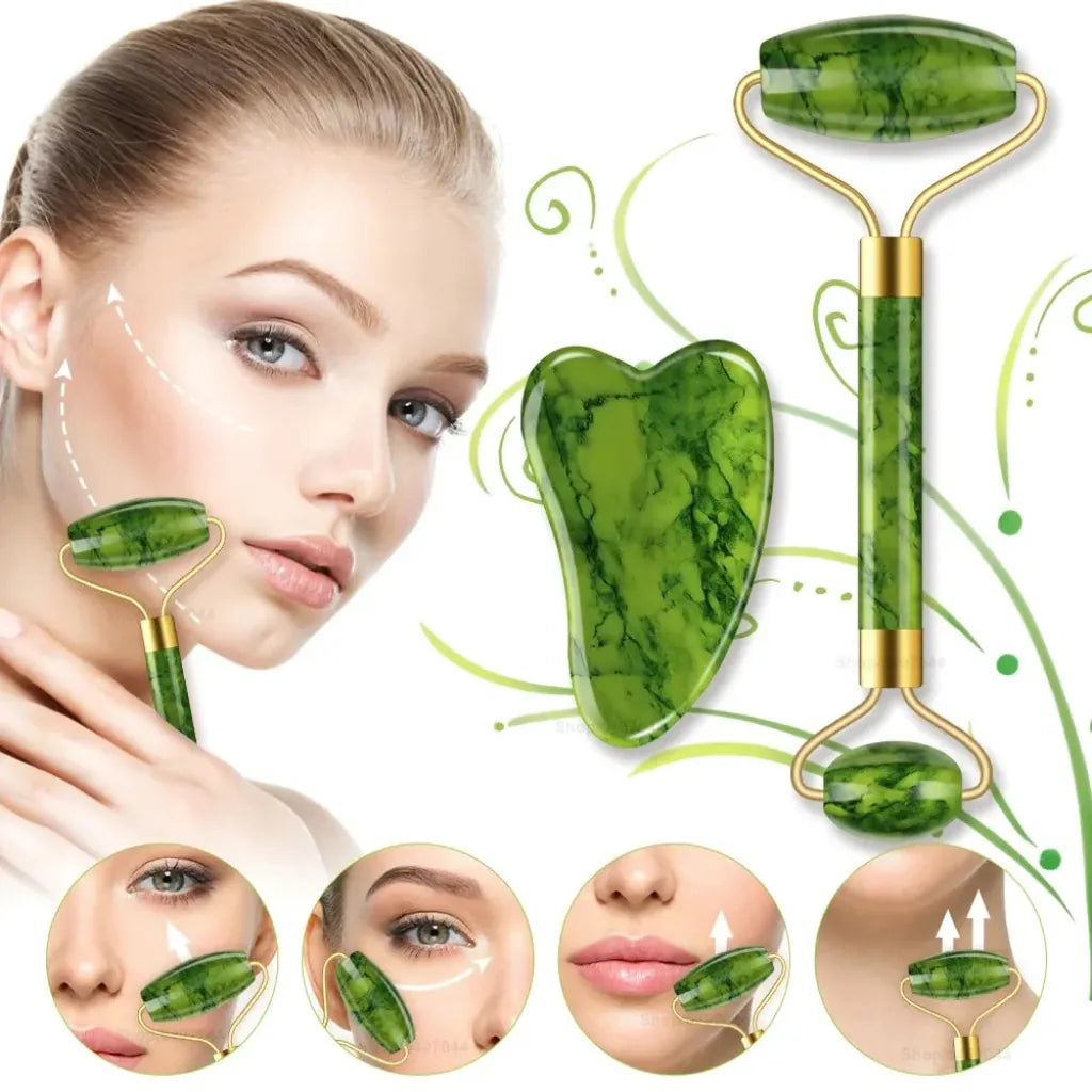 Flawless Jade Roller & Gua Sha Set – Marble Stone Facial Massager for Anti-Aging, Slimming & Skin Rejuvenation