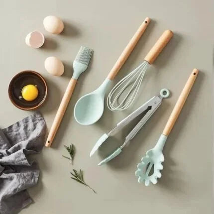 Premium Silicone Kitchen Utensils Set (12 Pcs) with Holder – Heat Resistant Non-Stick Cooking Tools Pakistan