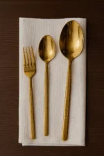 24-Piece Luxury Gold Cutlery Set – Stainless Steel Flatware with Greek Key Design | Table Spoon, Dessert Spoon, Fork & Long Ice Cream Spoon
