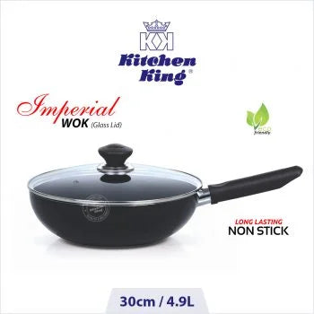 Kitchen King 28cm Non-Stick Frying Pan with Glass Lid – Medium Family Size Pan for Daily Cooking – Imperial Wol With Long Handle