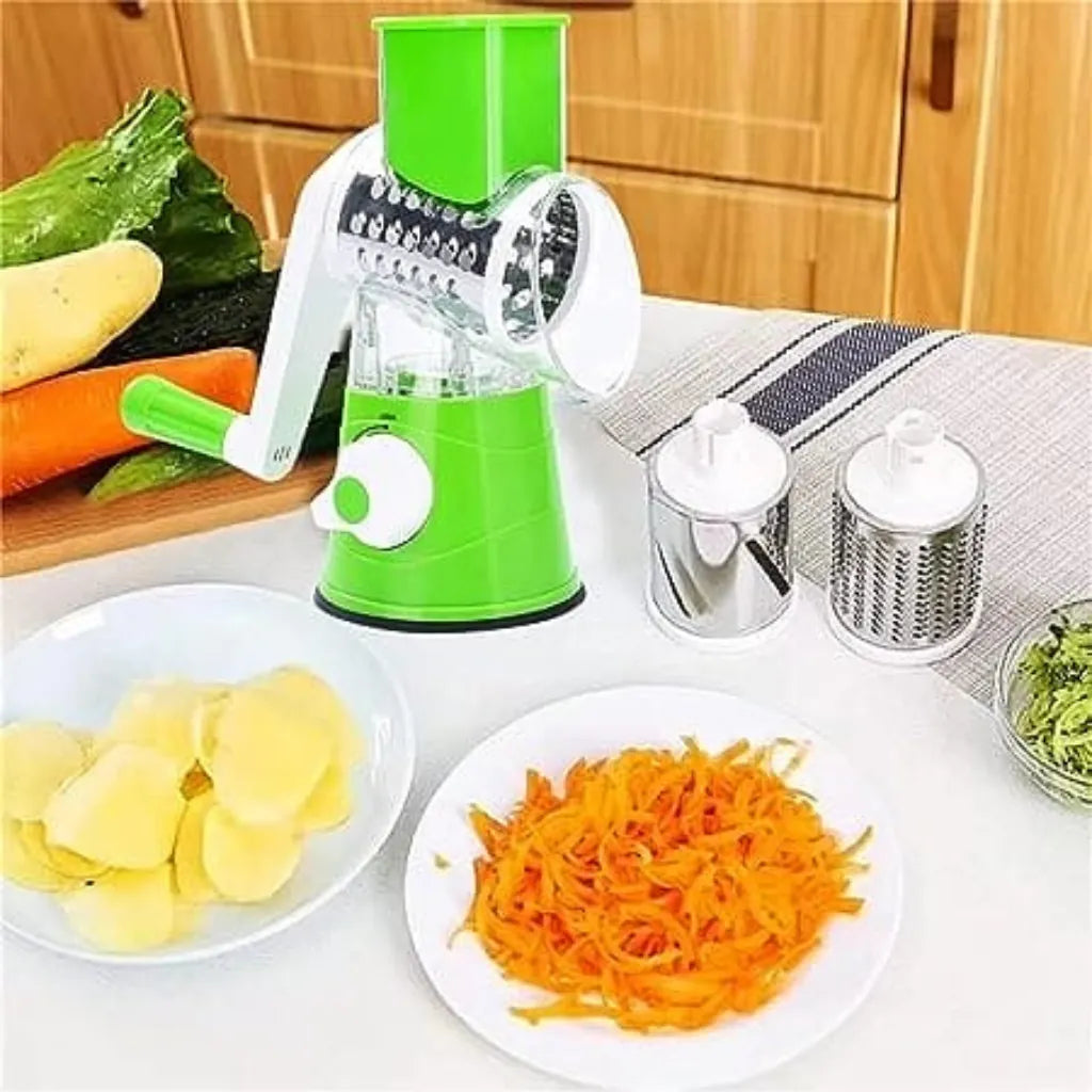 Manual Vegetable Chopper with Interchangeable Blades - Multi-Function Slicer and Grater for Kitchen Prep