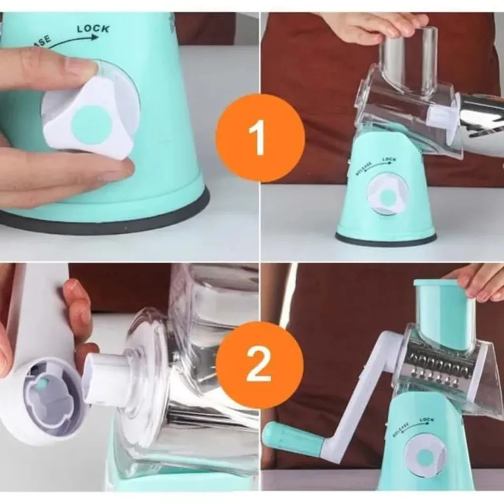Manual Vegetable Chopper with Interchangeable Blades - Multi-Function Slicer and Grater for Kitchen Prep